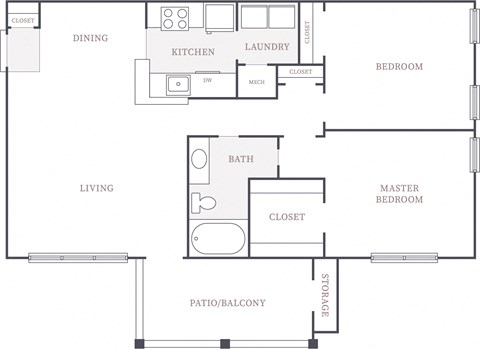 2 Bed 1 Bath Floor Plan at The Columns at Pilgrim Mill